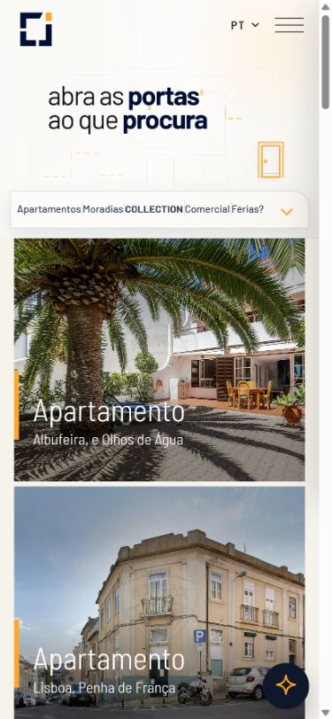 A mesma página de imóveis de luisfaisca.com adaptada a um smartphone.