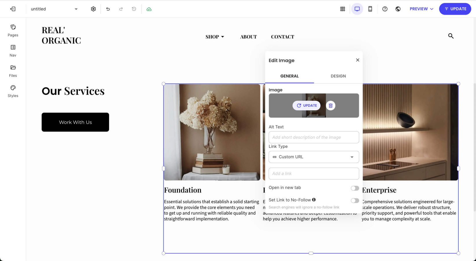 Captura do tutorial oficial: edição de uma imagem no Website Builder