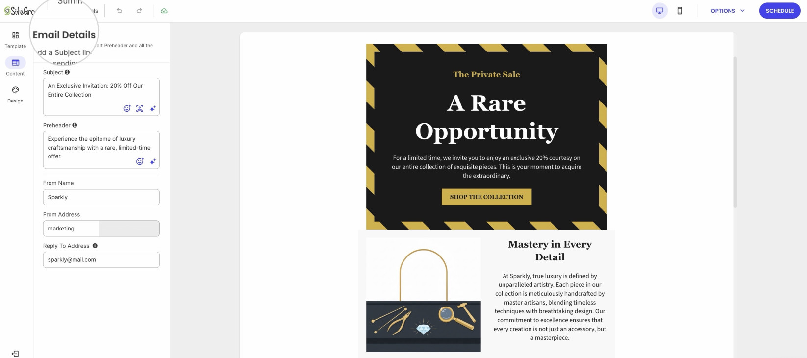 Captura do tutorial oficial: editor de uma campanha no Email Marketing